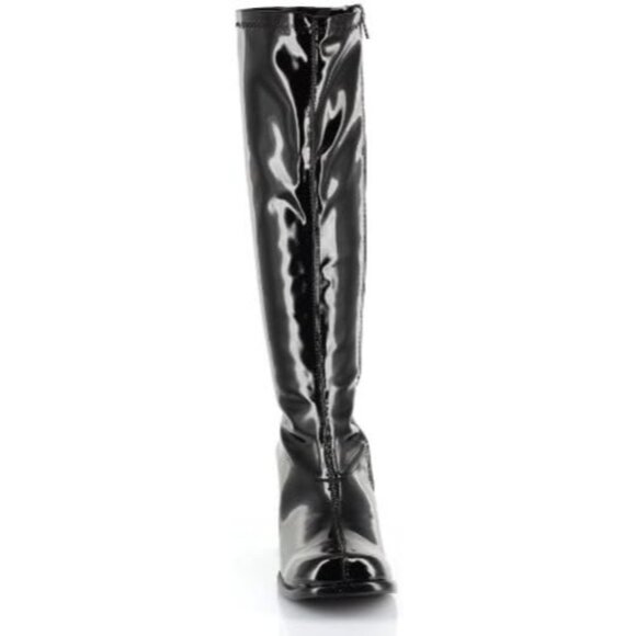 ⚡Women's Black Gogo Pull Up Boot Stacked Heel Inner Zipper Retro Knee High Boot - Picture 3 of 4